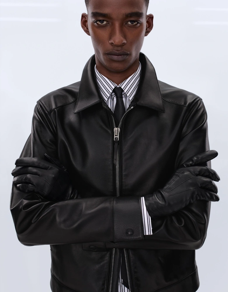 Grain Leather Collar Jacket Black