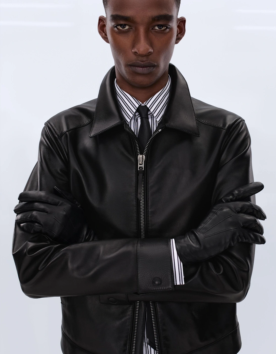 Grain Leather Collar Jacket Black