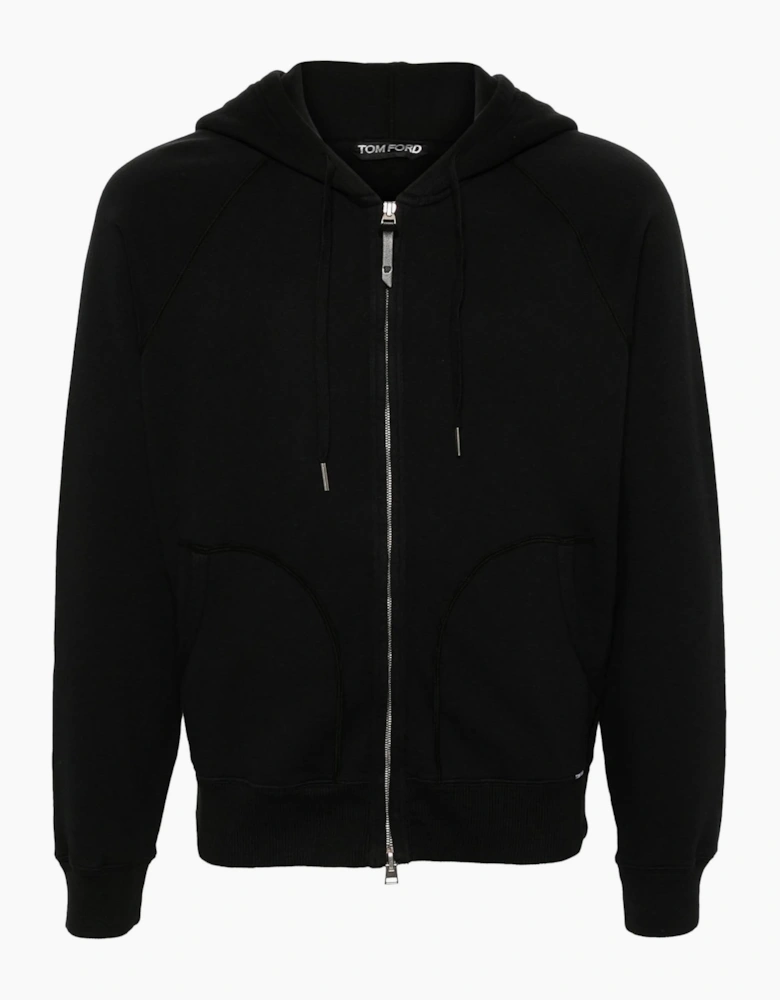 Cotton Zip Hooded Top Black