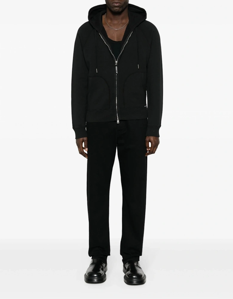 Cotton Zip Hooded Top Black