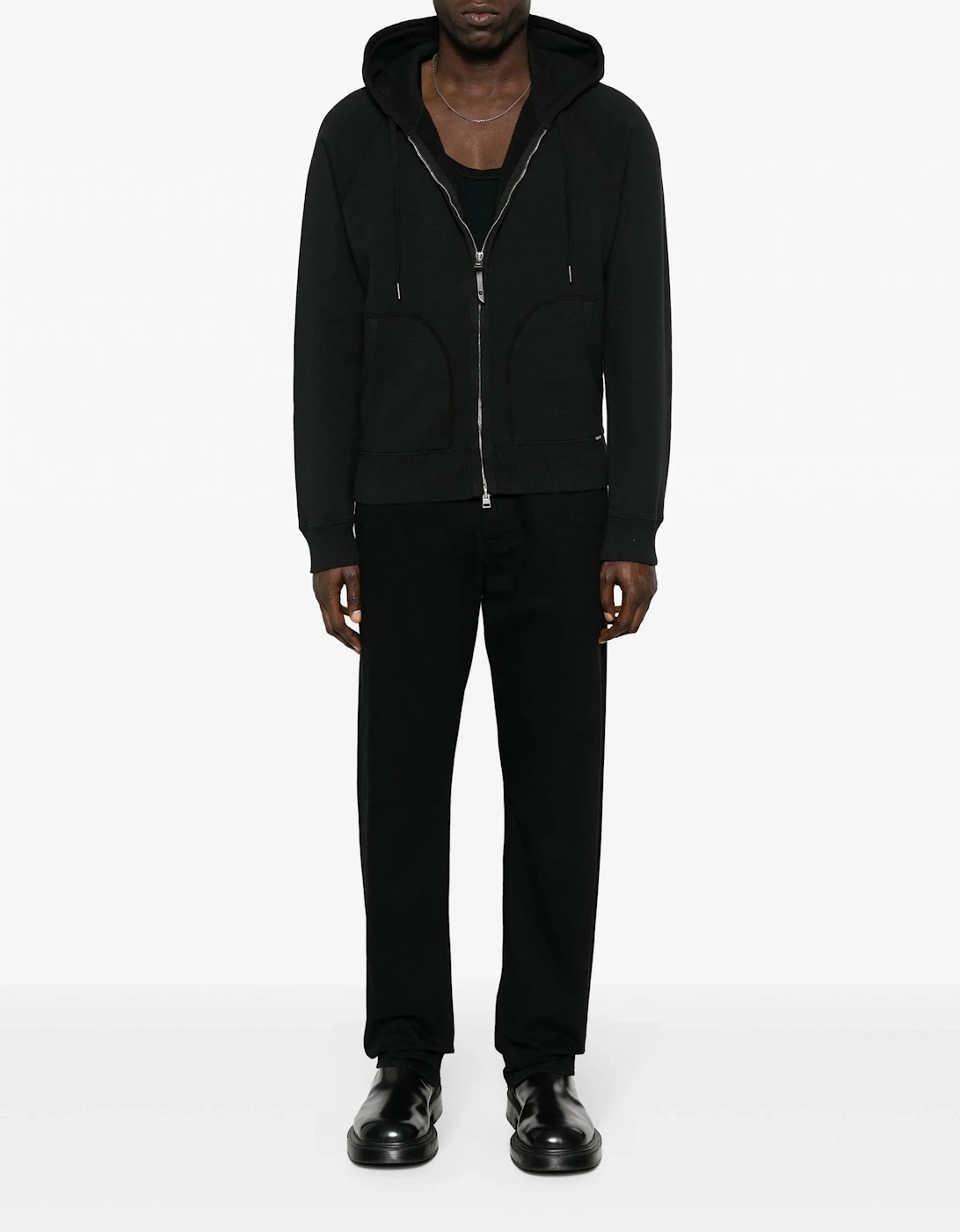 Cotton Zip Hooded Top Black