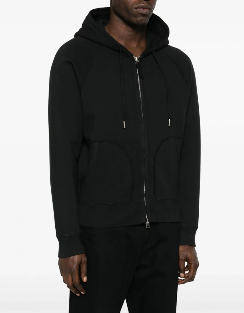 Cotton Zip Hooded Top Black