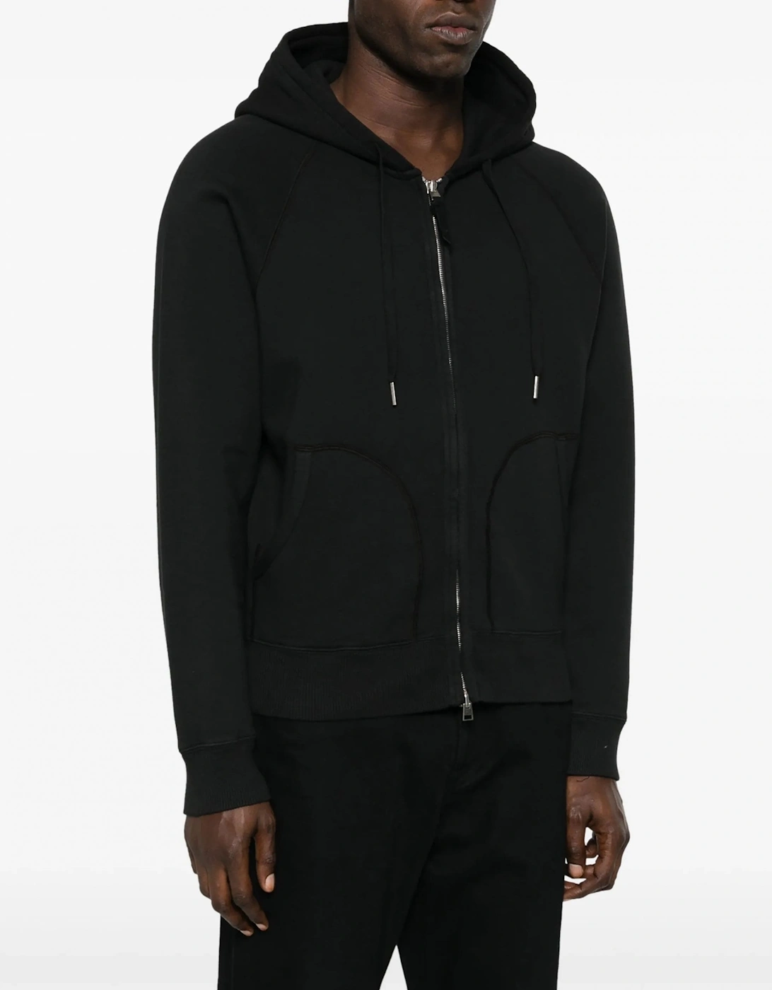 Cotton Zip Hooded Top Black