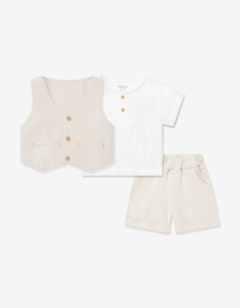 Tiffany Baby Boys Keten Pinstripes Short Set in Beige