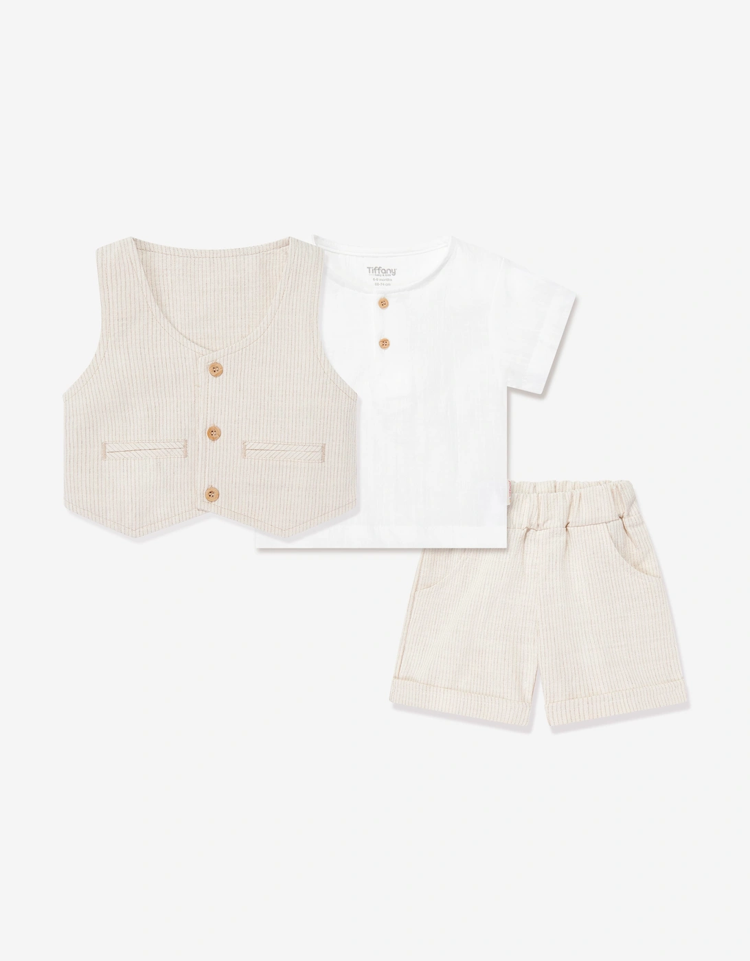 Tiffany Baby Boys Keten Pinstripes Short Set in Beige, 7 of 6