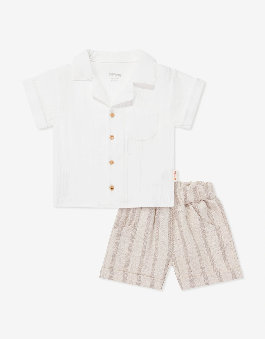 Tiffany Baby Boys Muslin Linen Shirt and Shorts Set in Ivory, 6 of 5