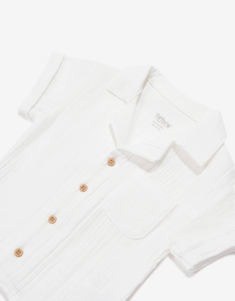 Tiffany Baby Boys Muslin Linen Shirt and Shorts Set in Ivory