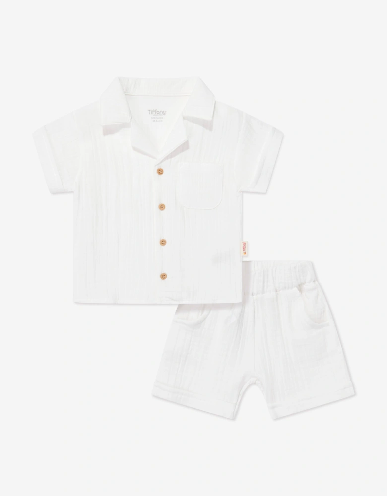 Tiffany Baby Boys Muslin Crepe Shirt and Shorts Set in White