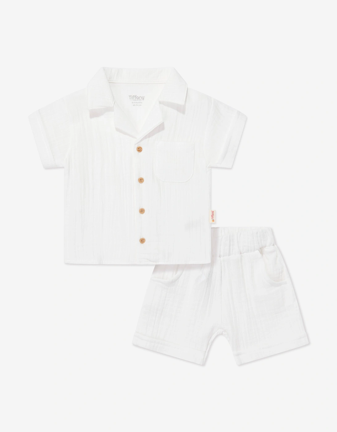 Tiffany Baby Boys Muslin Crepe Shirt and Shorts Set in White, 6 of 5