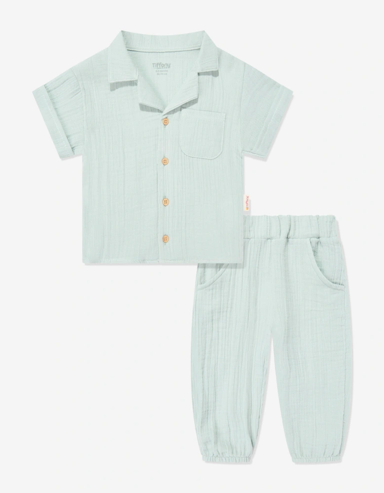 Tiffany Baby Boys Muslin Shirt and Pants Set in Green