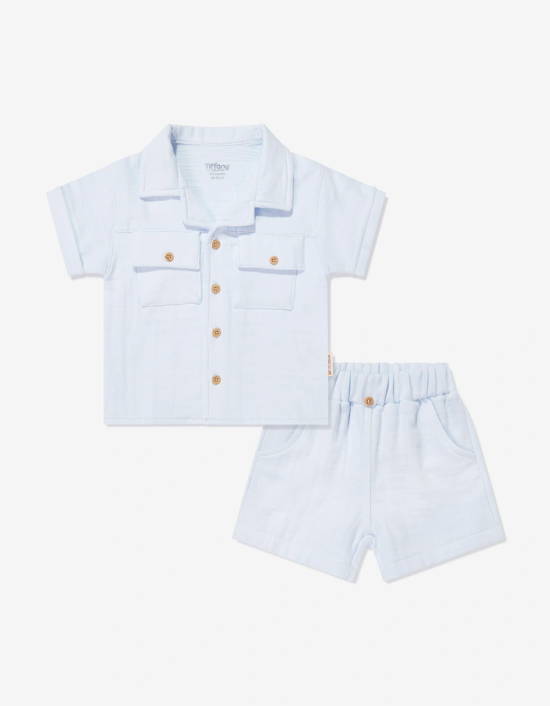 Tiffany Baby Boys Linen Breeze Shirt and Shorts Set in Blue