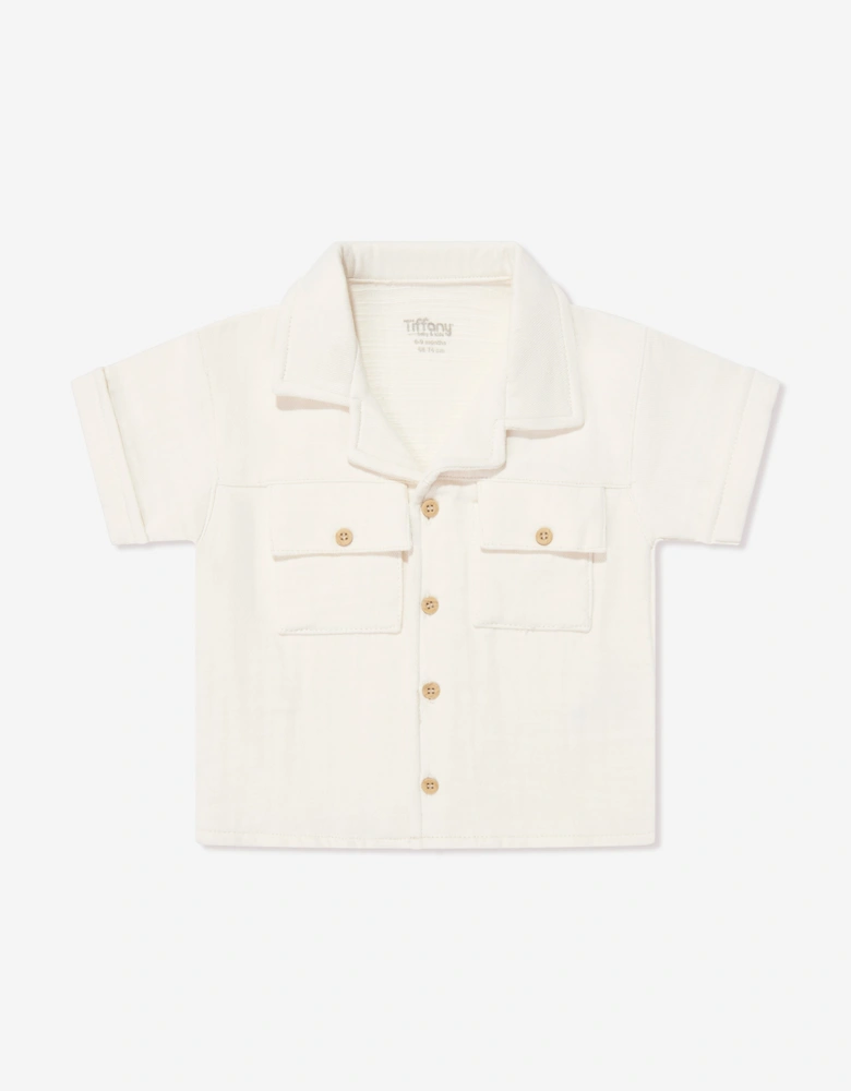 Tiffany Baby Boys Linen Breeze Shirt and Pants Set in Beige