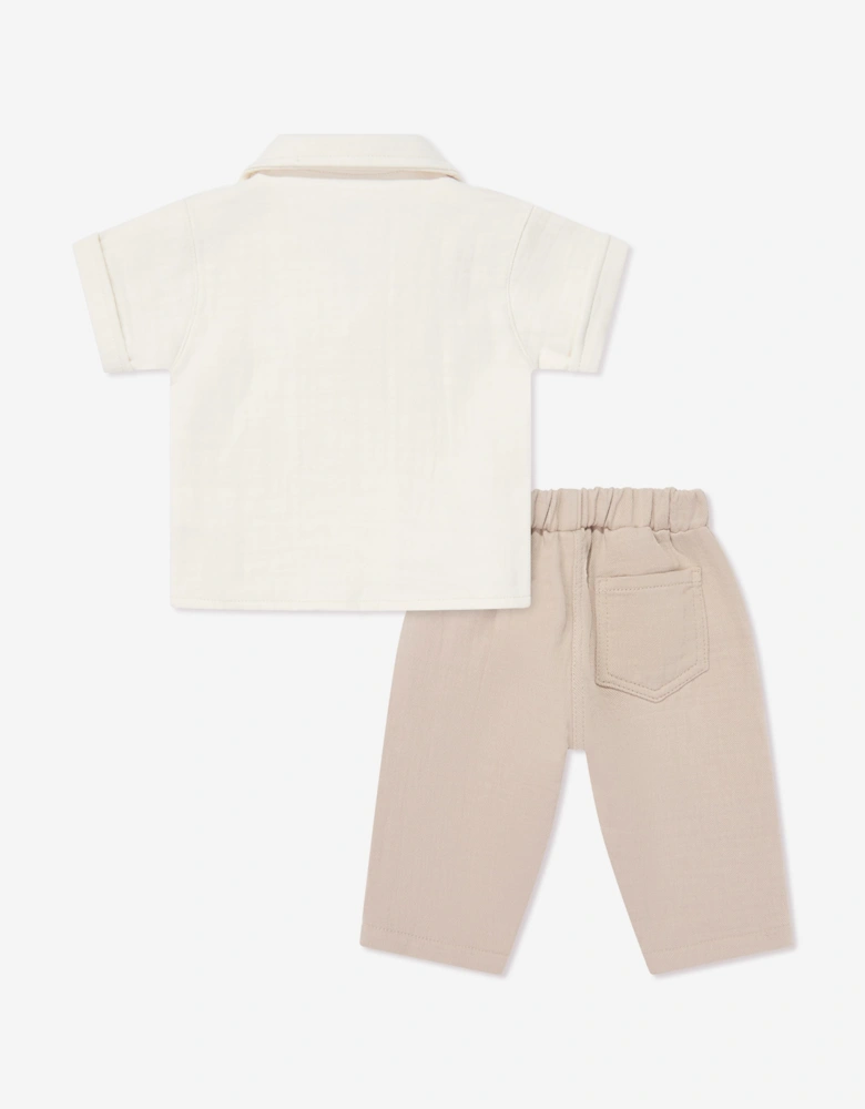 Tiffany Baby Boys Linen Breeze Shirt and Pants Set in Beige
