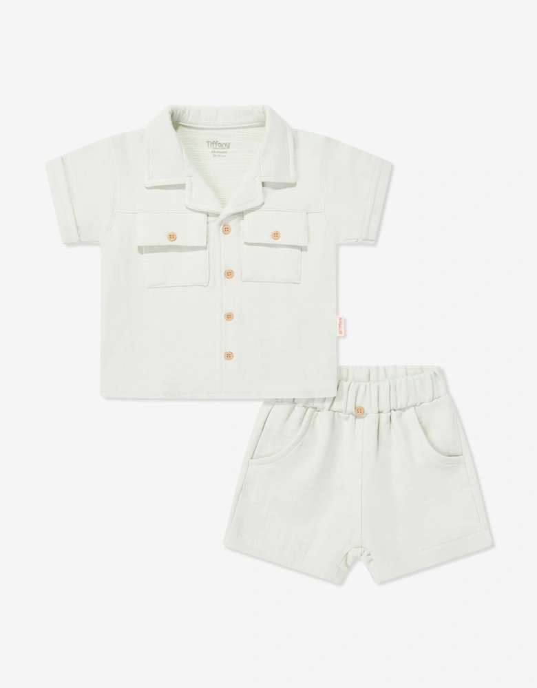 Tiffany Baby Boys Linen Breeze Shirt and Shorts Set in Ivory