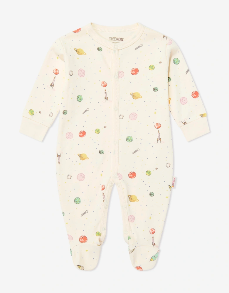Tiffany Baby Boys Organic Space Theme Babygrow in Ivory