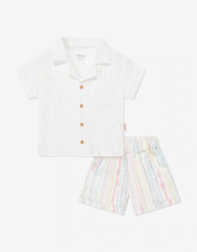 Tiffany Baby Boys Muslin Linen Shirt and Shorts Set in Ivory