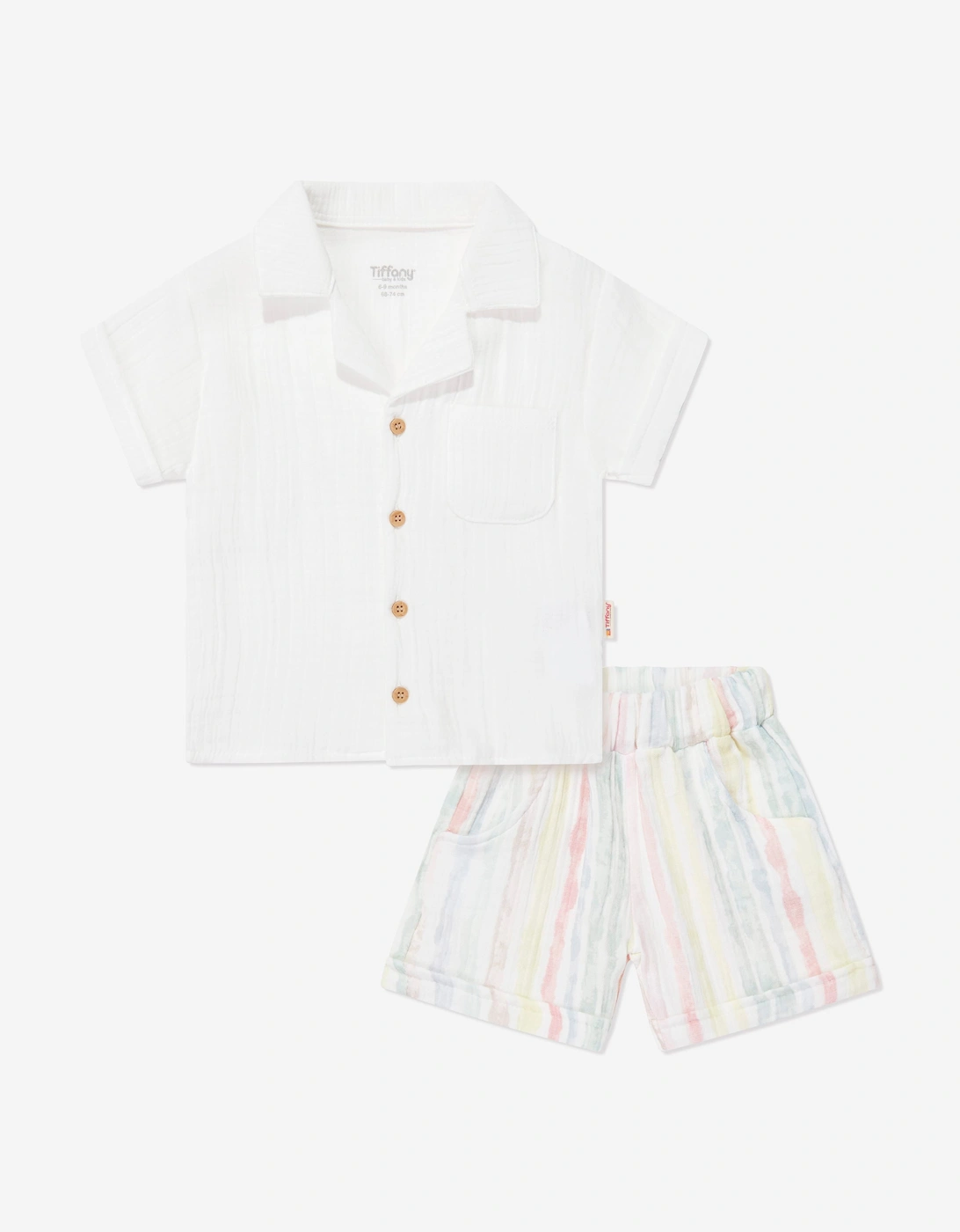 Tiffany Baby Boys Muslin Linen Shirt and Shorts Set in Ivory, 6 of 5