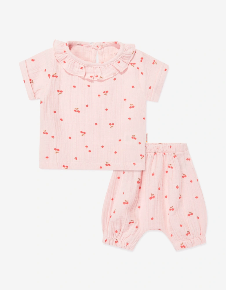 Tiffany Baby Girls Muslin Cherry Vibe Short Set in Pink