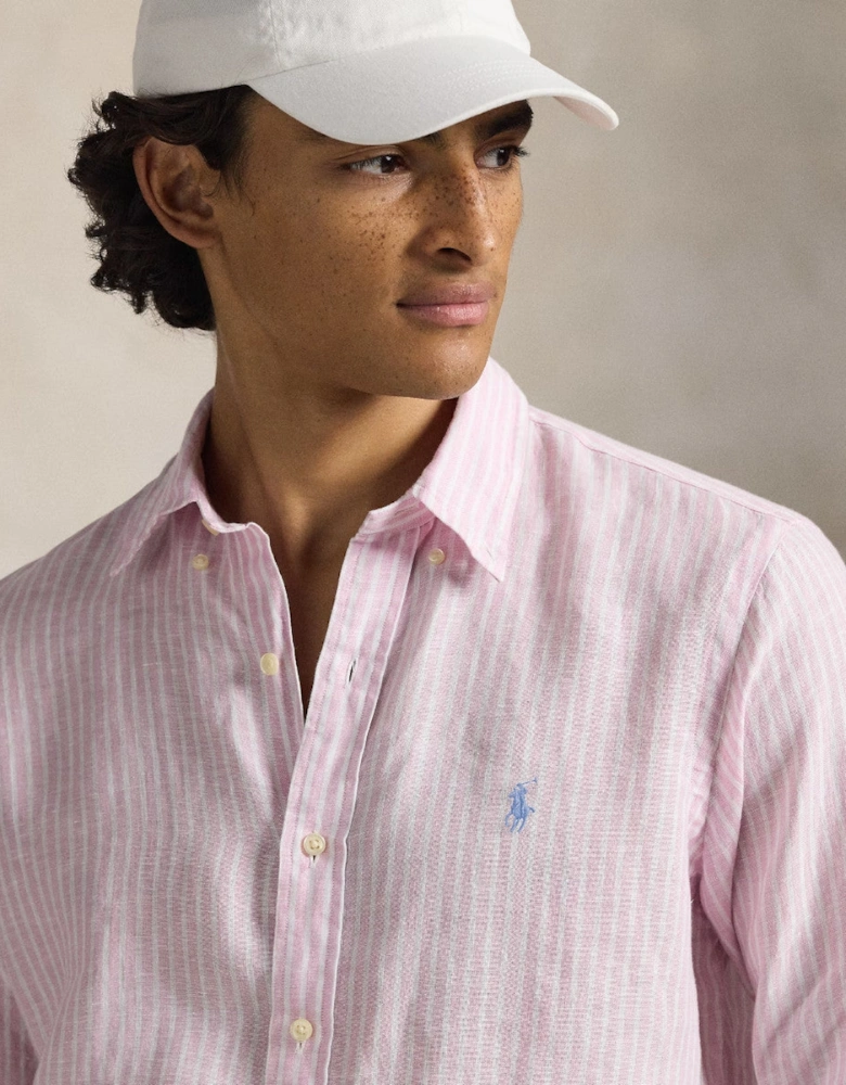 Polo Ralph Lauren LS Linen Stripe Shirt 500 Pink/White