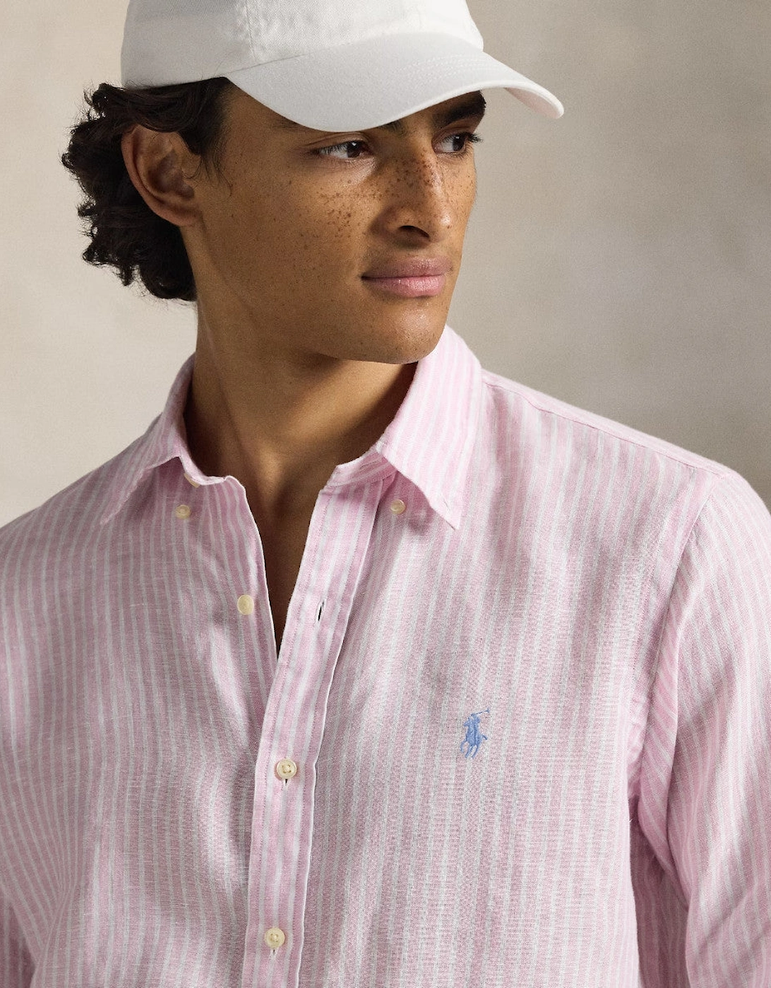 Polo Ralph Lauren LS Linen Stripe Shirt 500 Pink/White