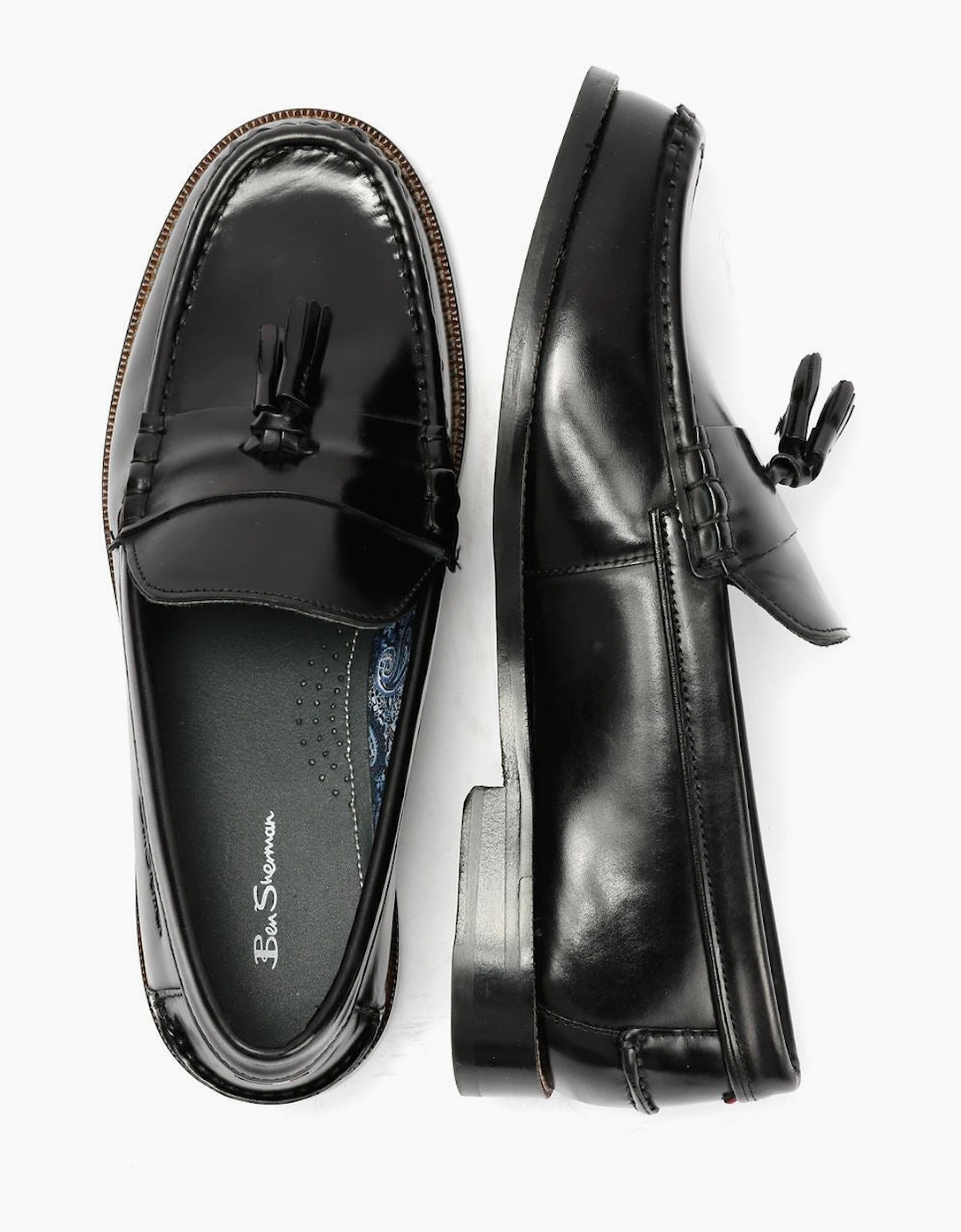 Ben Sherman Sid Brush Off Leather Men's Black Tassel Loafers