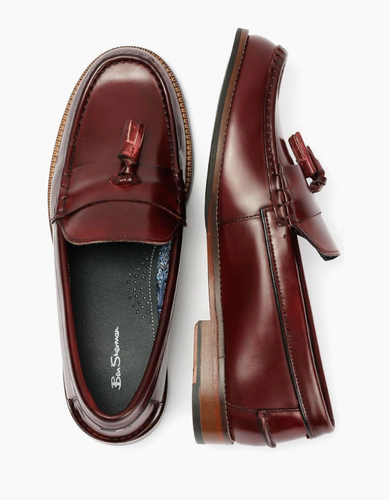 Ben Sherman Sid Brush Off Leather Men's Burgundy Tassel Loafers