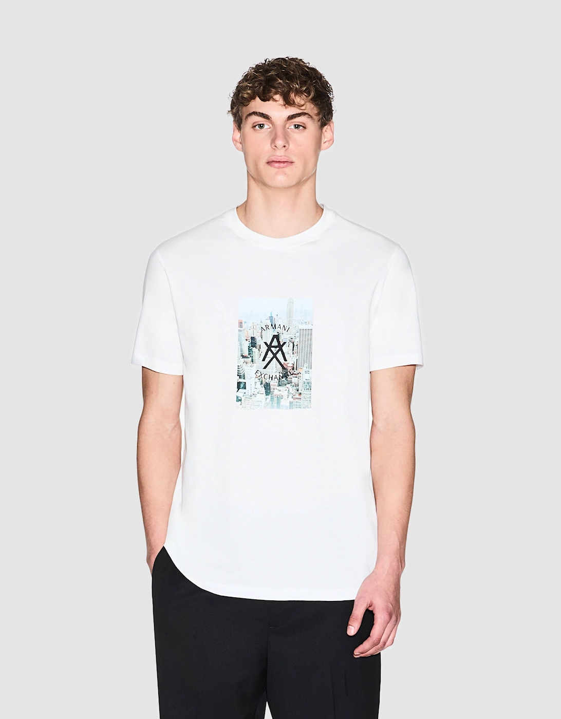 Armani Exchange Men's White Graphic Print T-Shirt - Off U0009 - Size 38