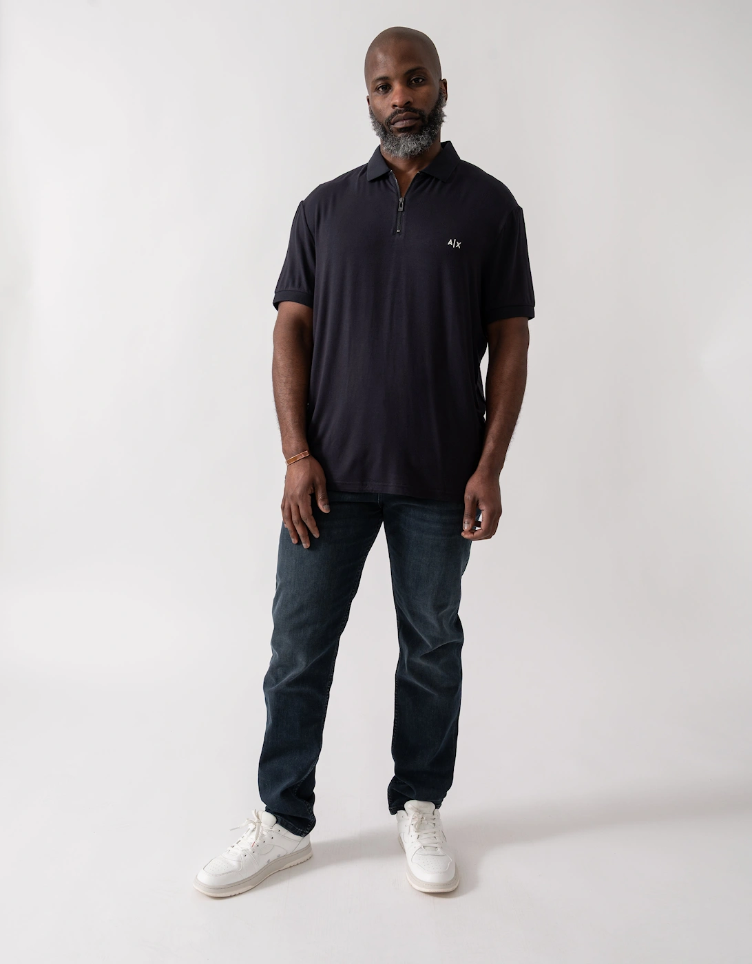 Armani Exchange Mens Zip Polo Shirt in Techinical Fabric - Deep Navy UB101
