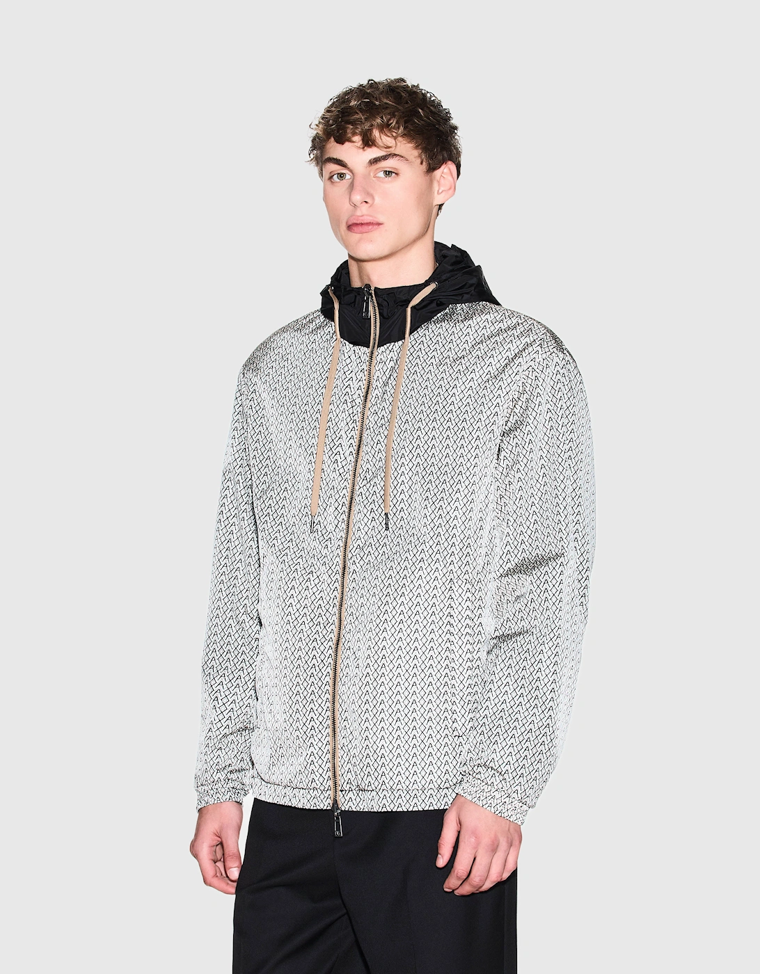 Armani Exchange Men's Cream Black Ax Pattern Reversible Jacket - Cream/Black M0245 - Size 40/Regular