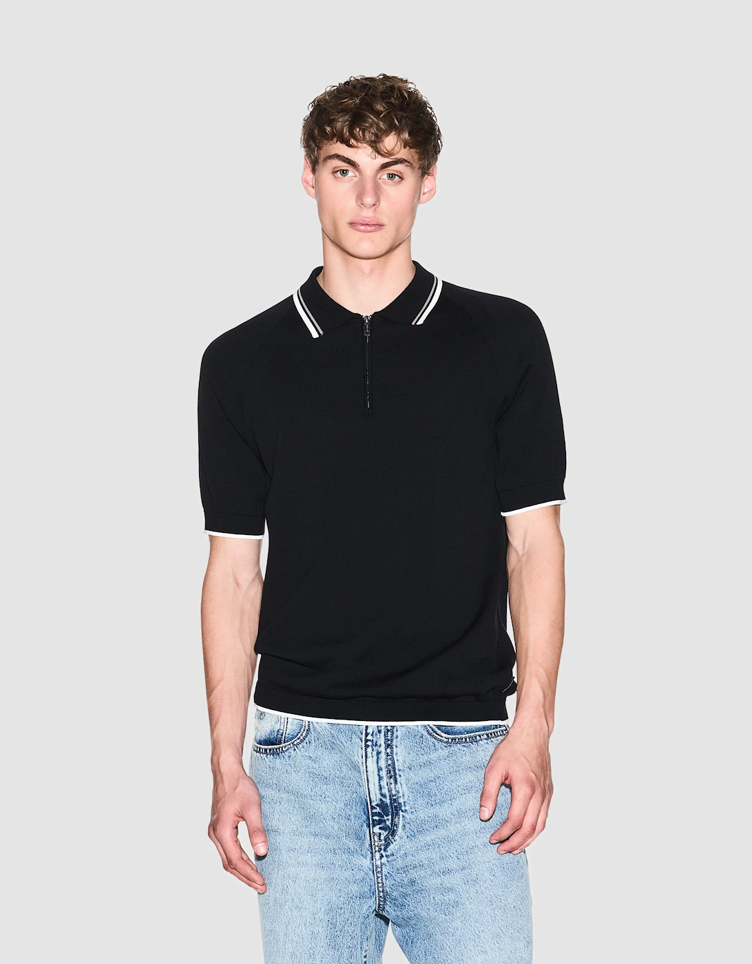 Armani Exchange Mens Zip Placket Knit Polo - Black UC001
