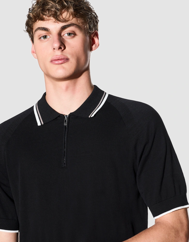 Armani Exchange Mens Zip Placket Knit Polo - Black UC001
