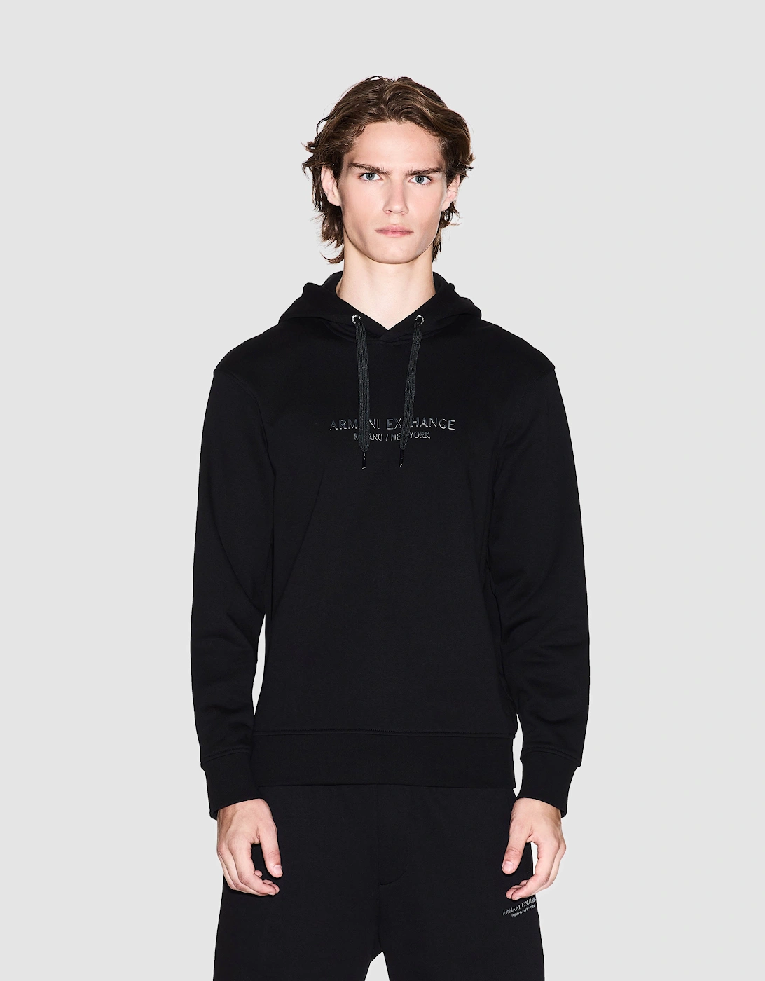 Armani Exchange Mens Pullover Hoodie with Tonal Milano/New York Logo - Black UC001, 5 of 4
