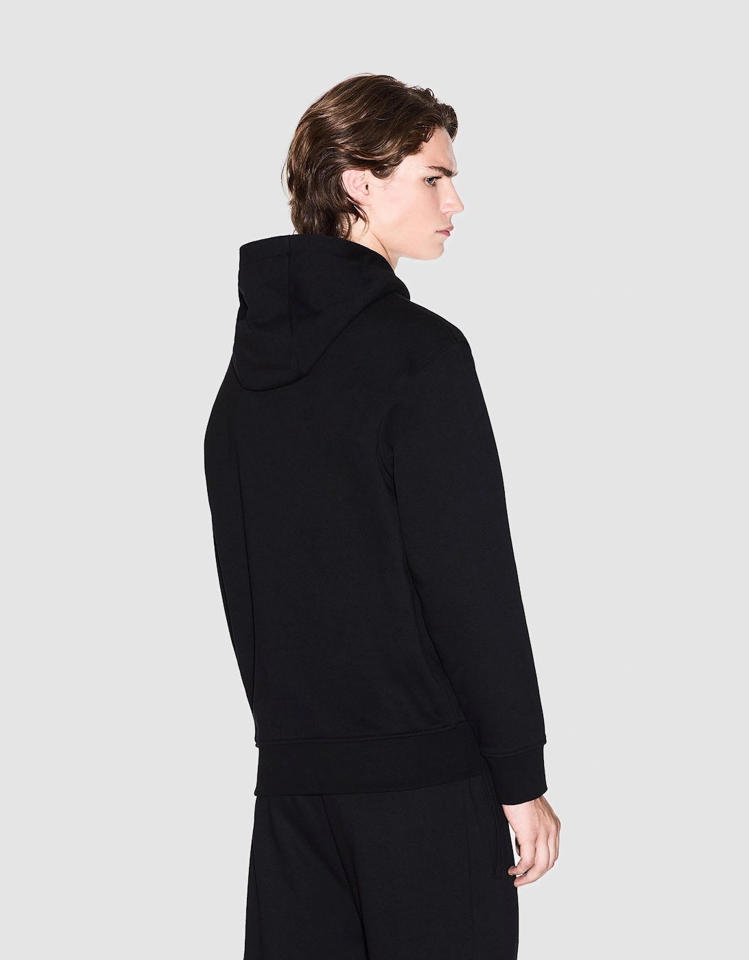 Armani Exchange Mens Pullover Hoodie with Tonal Milano/New York Logo - Black UC001