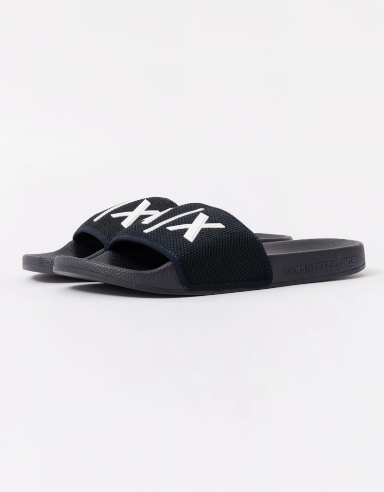 Armani Exchange Mesh A|X Logo Sliders - Deep Navy/Off White U385