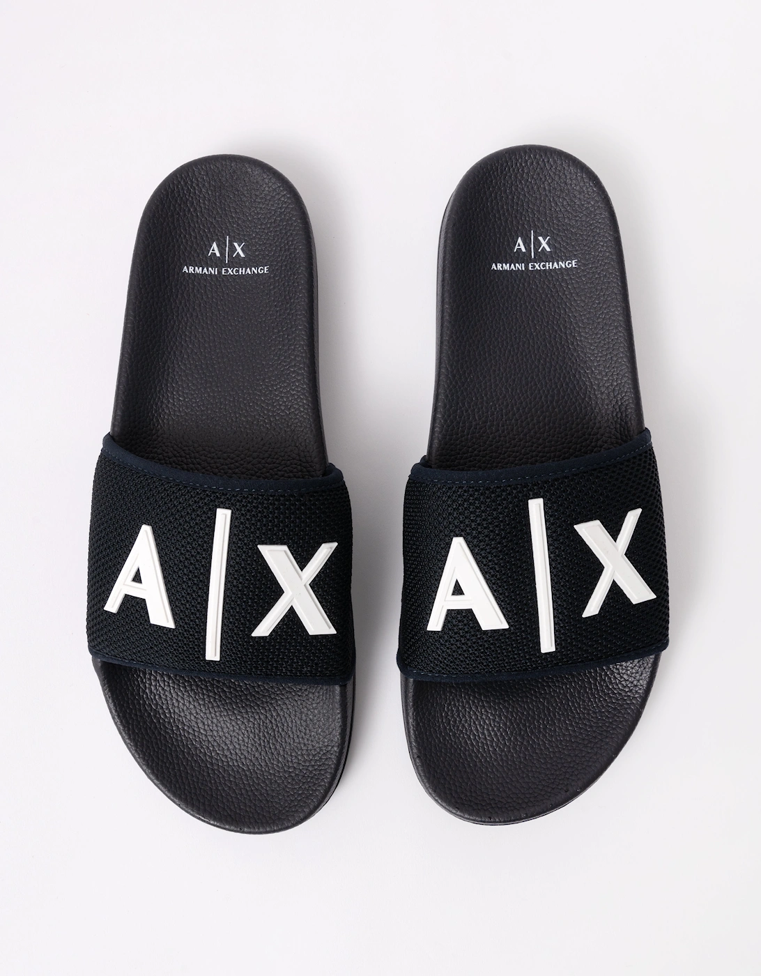 Armani Exchange Mesh A|X Logo Sliders - Deep Navy/Off White U385