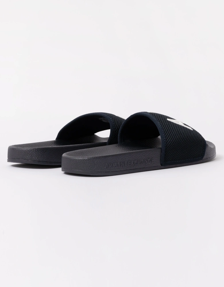 Armani Exchange Mesh A|X Logo Sliders - Deep Navy/Off White U385