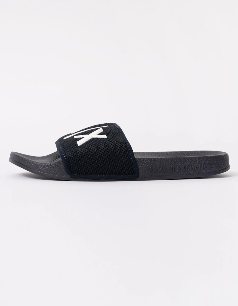 Armani Exchange Mesh A|X Logo Sliders - Deep Navy/Off White U385