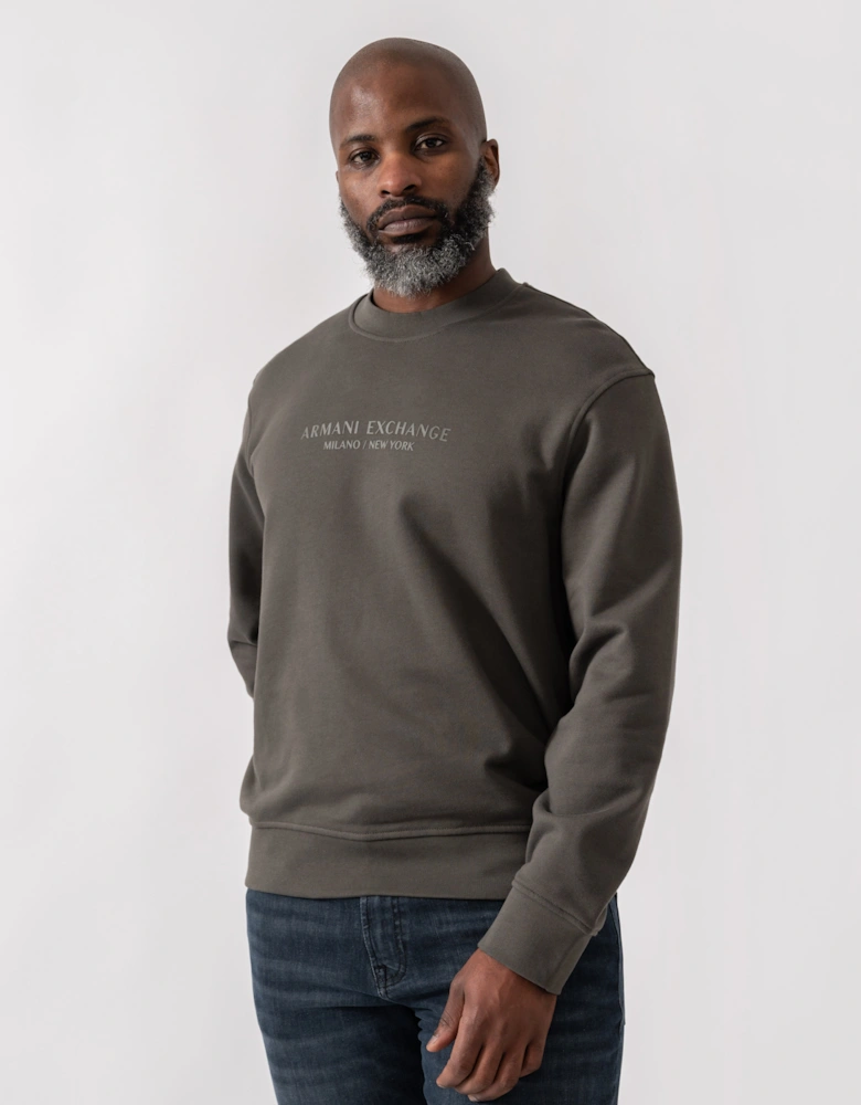 Armani Exchange Mens Crew Neck Sweatshirt with Tonal Milano/New York Logo - Chimera M8317