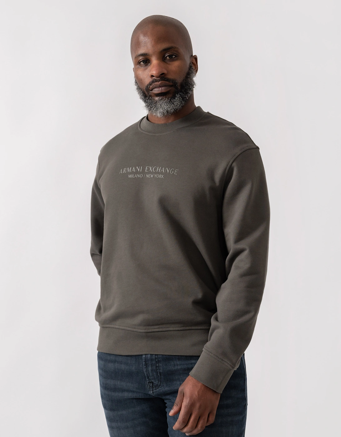 Armani Exchange Mens Crew Neck Sweatshirt with Tonal Milano/New York Logo - Chimera M8317