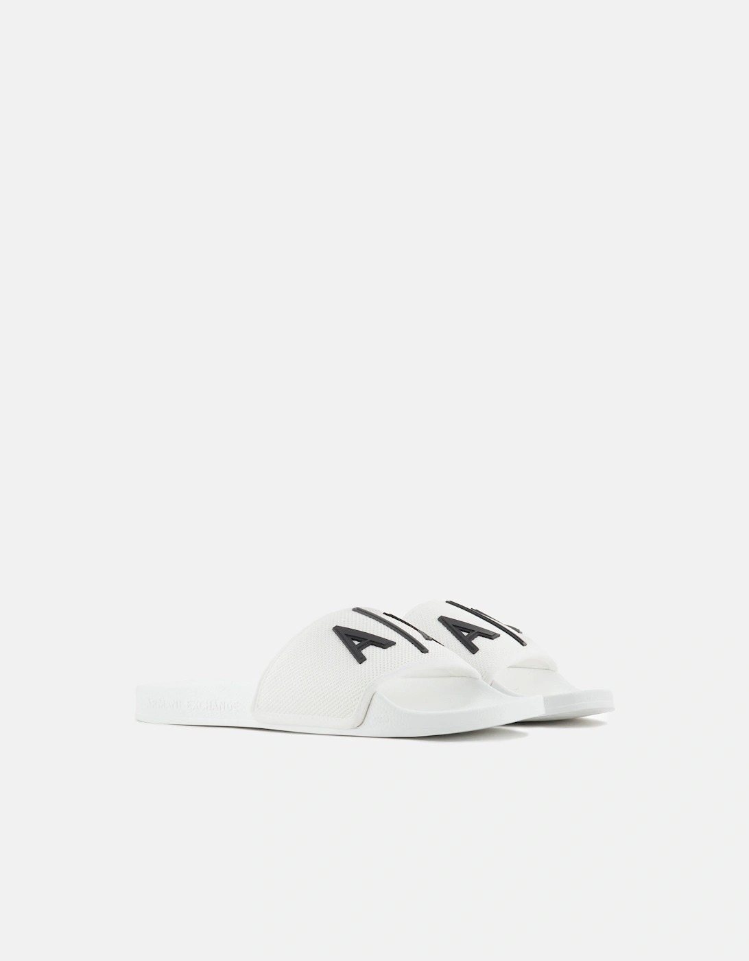 Armani Exchange Men's White A|X Logo Sliders - Optical /Black K488 - Size: 11