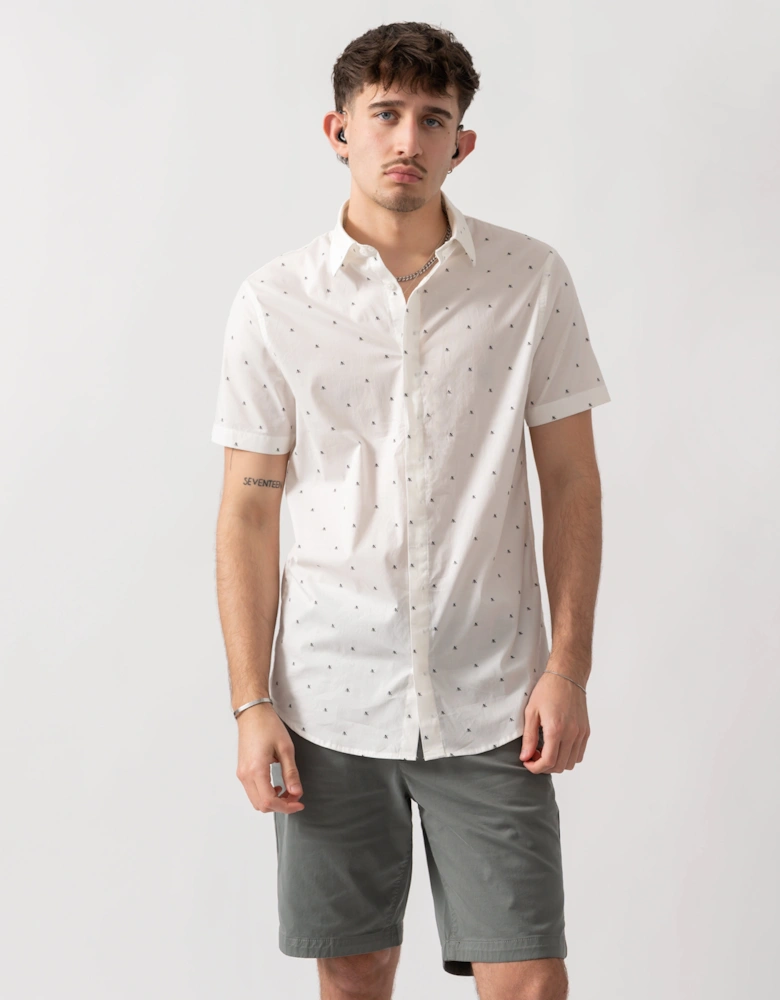 Armani Exchange Mens Short Sleeve Shirt with Geometric Pattern - Off White F0198