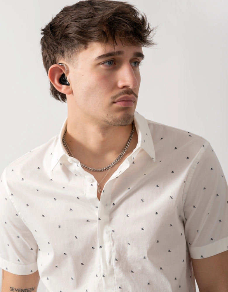 Armani Exchange Mens Short Sleeve Shirt with Geometric Pattern - Off White F0198