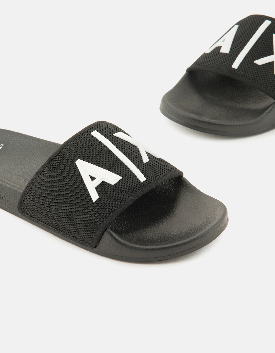 Armani Exchange Mens A|X Logo Sliders - Black/Optical White S277