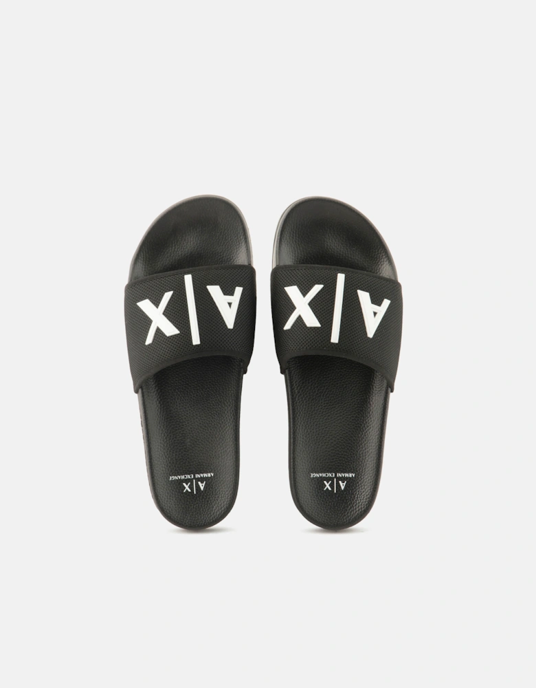 Armani Exchange Mens A|X Logo Sliders - Black/Optical White S277