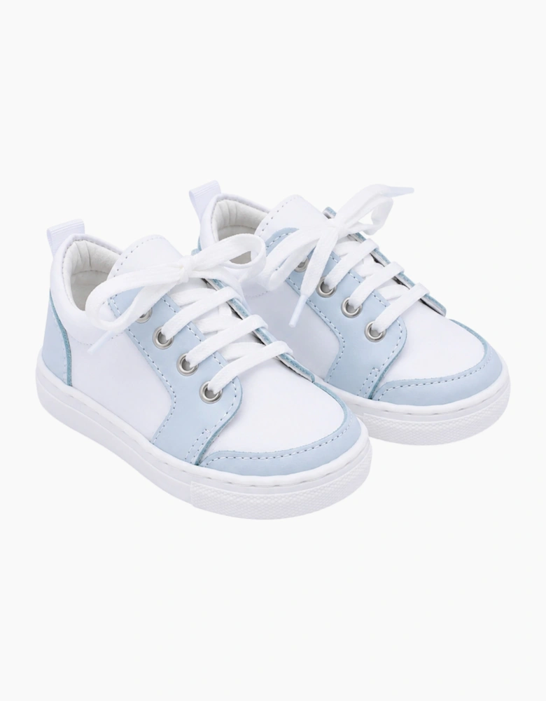 White and Pale Blue Leather Nico Trainers