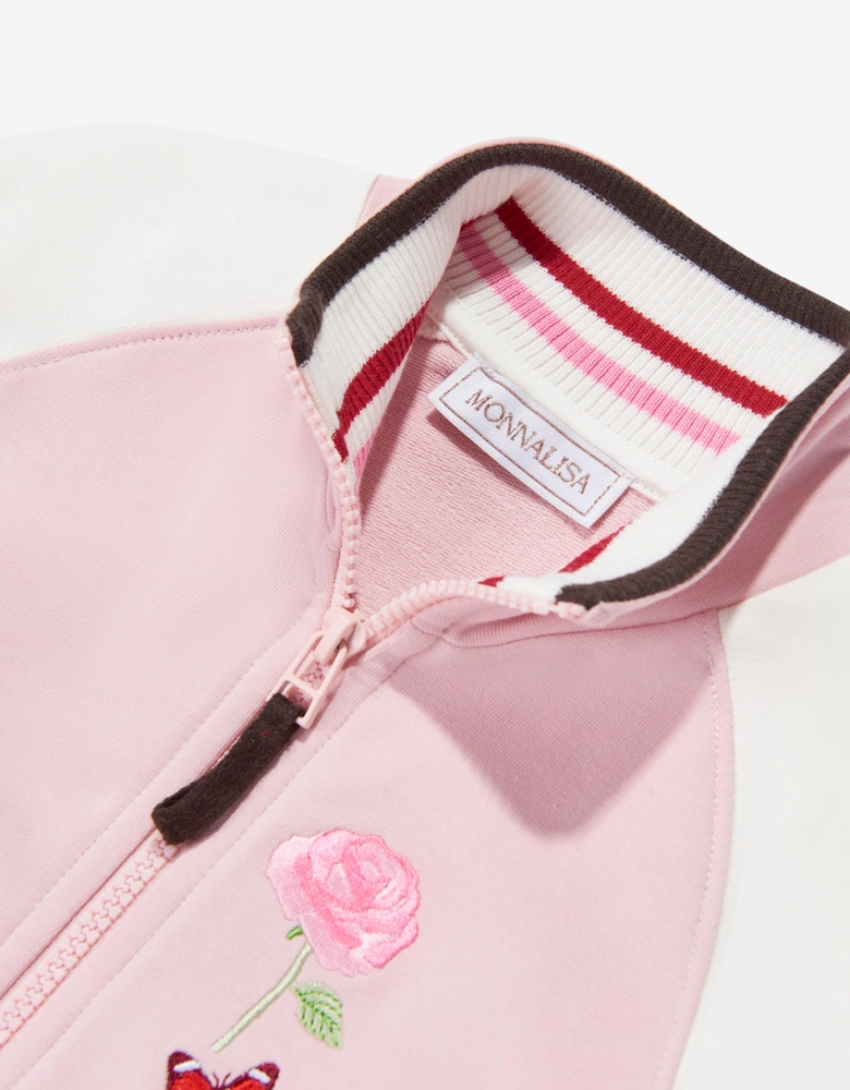 Monnalisa Girls Rose Zip Up Top in Pink