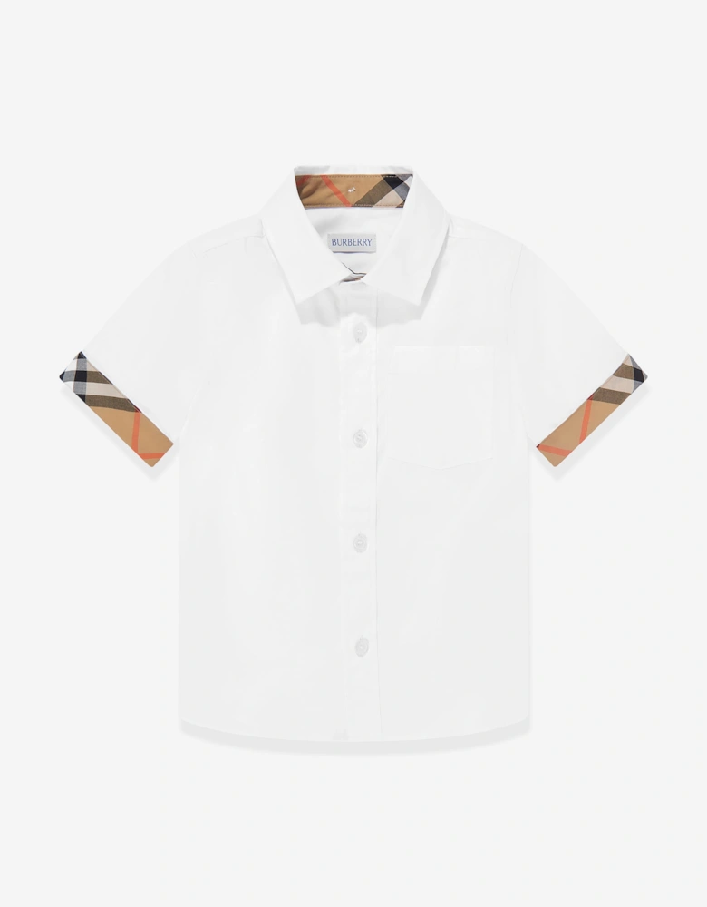 Burberry Boys Owen Short Sleeve Check Trim Shirt in White