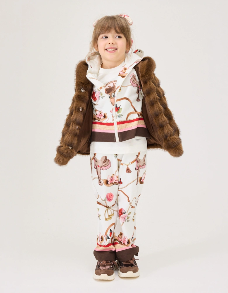 Monnalisa Girls Floral Equestrian Trousers in Ivory