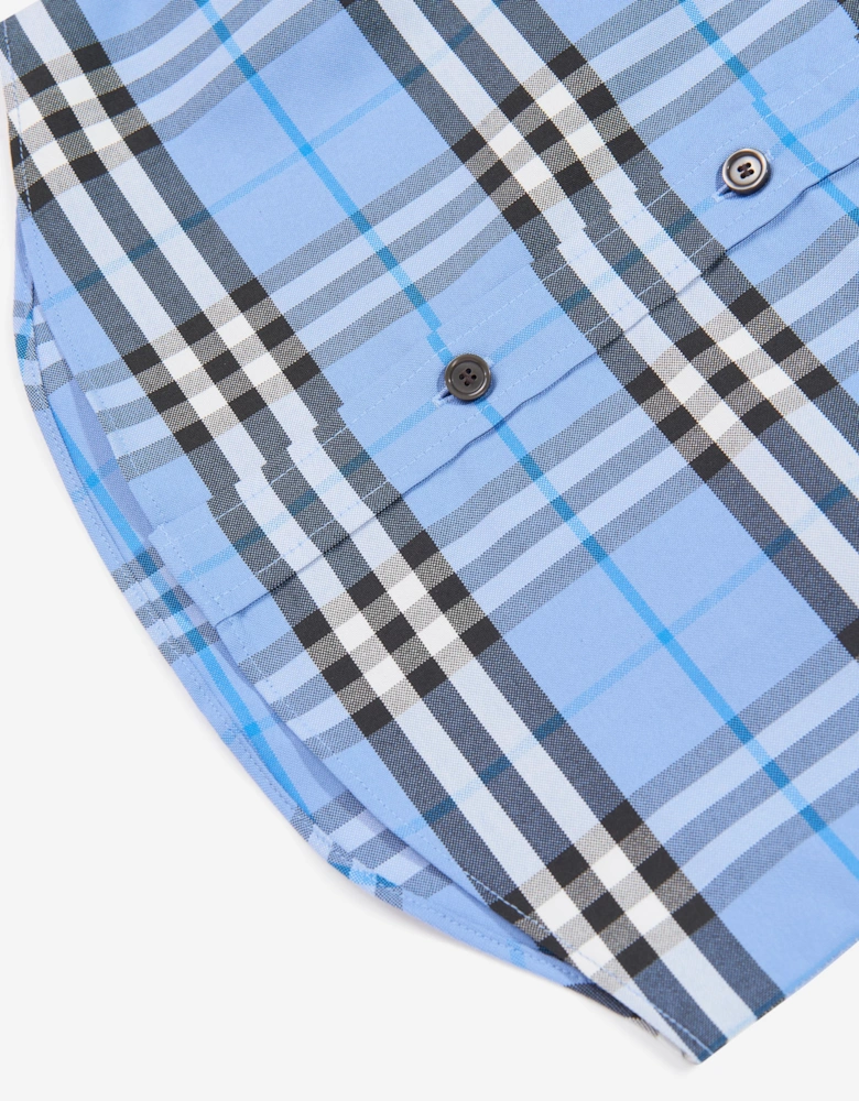 Burberry Boys Owen Cotton Check Oxford Shirt in Blue