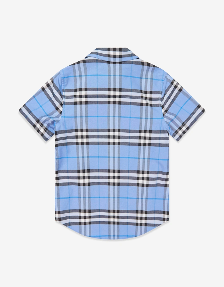 Burberry Boys Owen Cotton Check Oxford Shirt in Blue